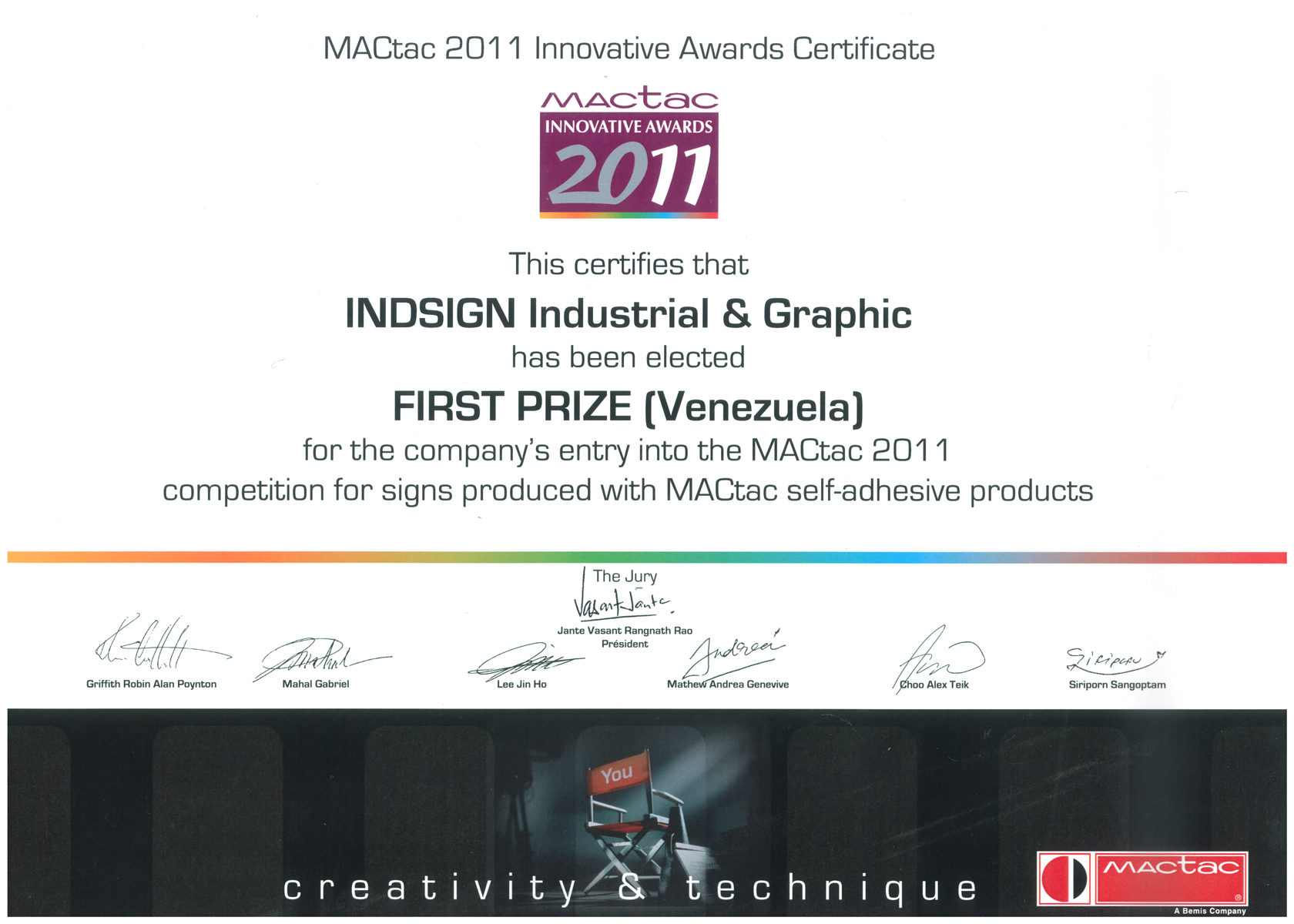 Indsign - Mactac Innovate Awards Certificate